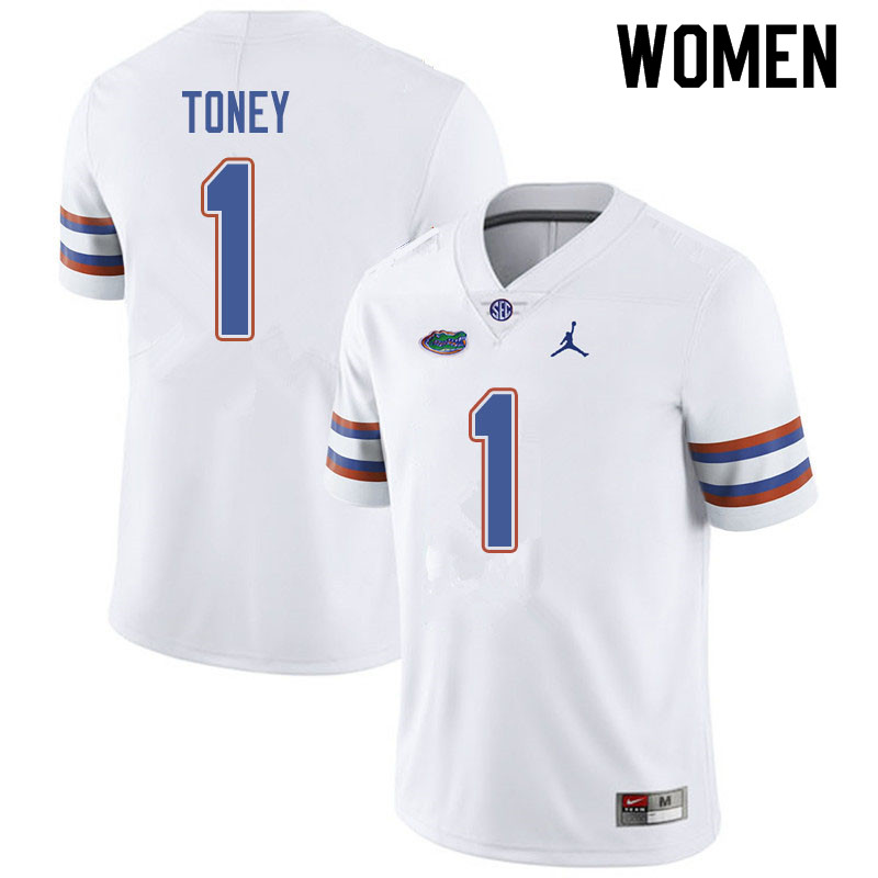 Jordan Brand Women #1 Kadarius Toney Florida Gators College Football Jerseys Sale-White - Click Image to Close